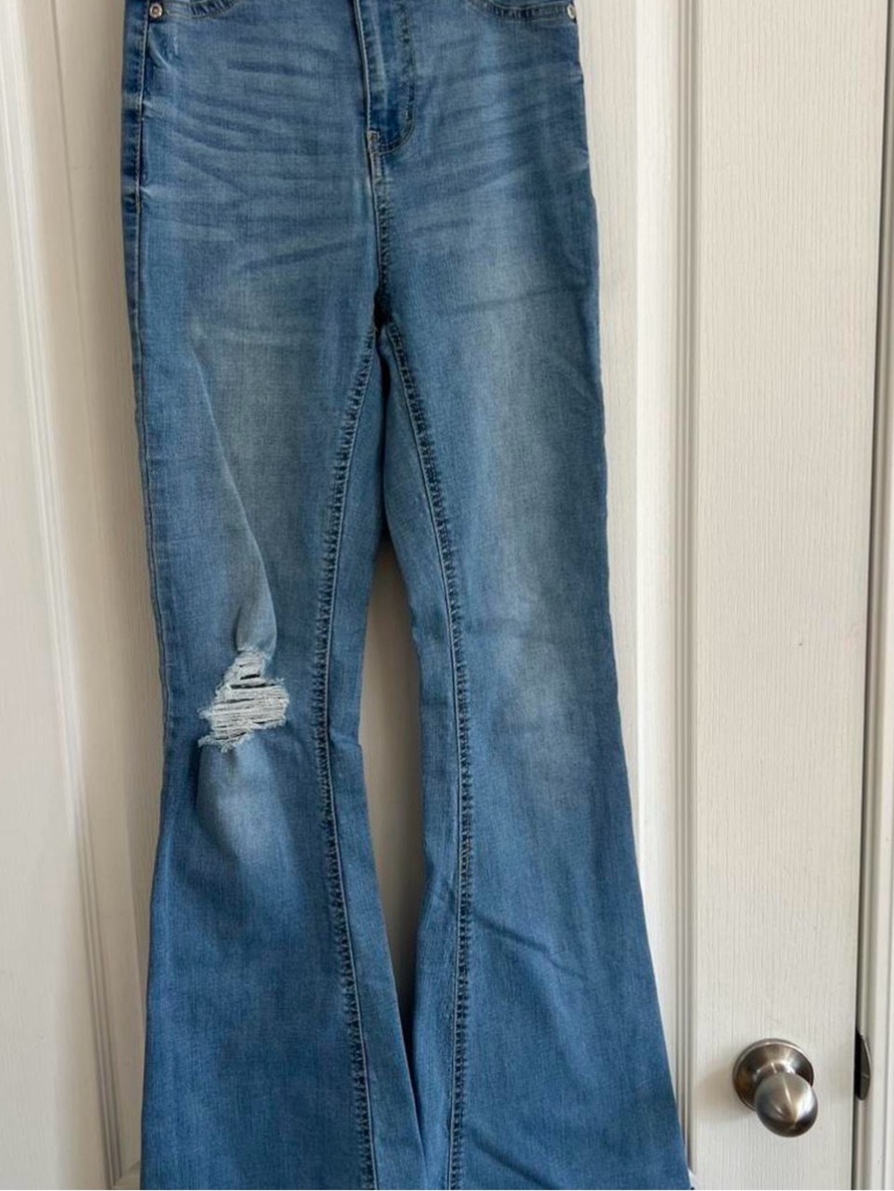 Bluenotes Light Blue Flare Jeans with Distressed Knee